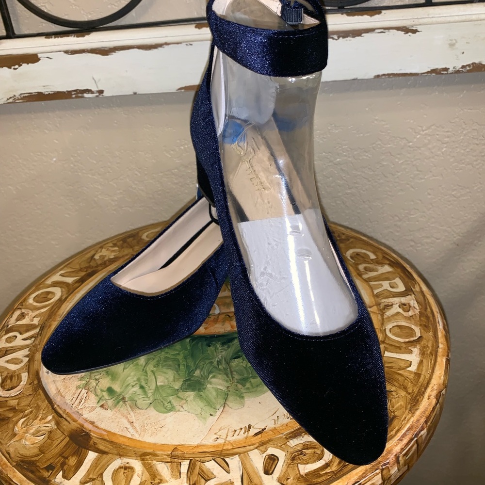 Nine West Blue Velvet Ankle Strap Heels NWT